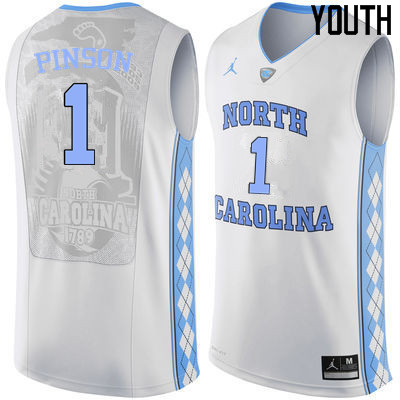 Youth North Carolina Tar Heels #1 Theo Pinson College Basketball Jerseys Sale-White